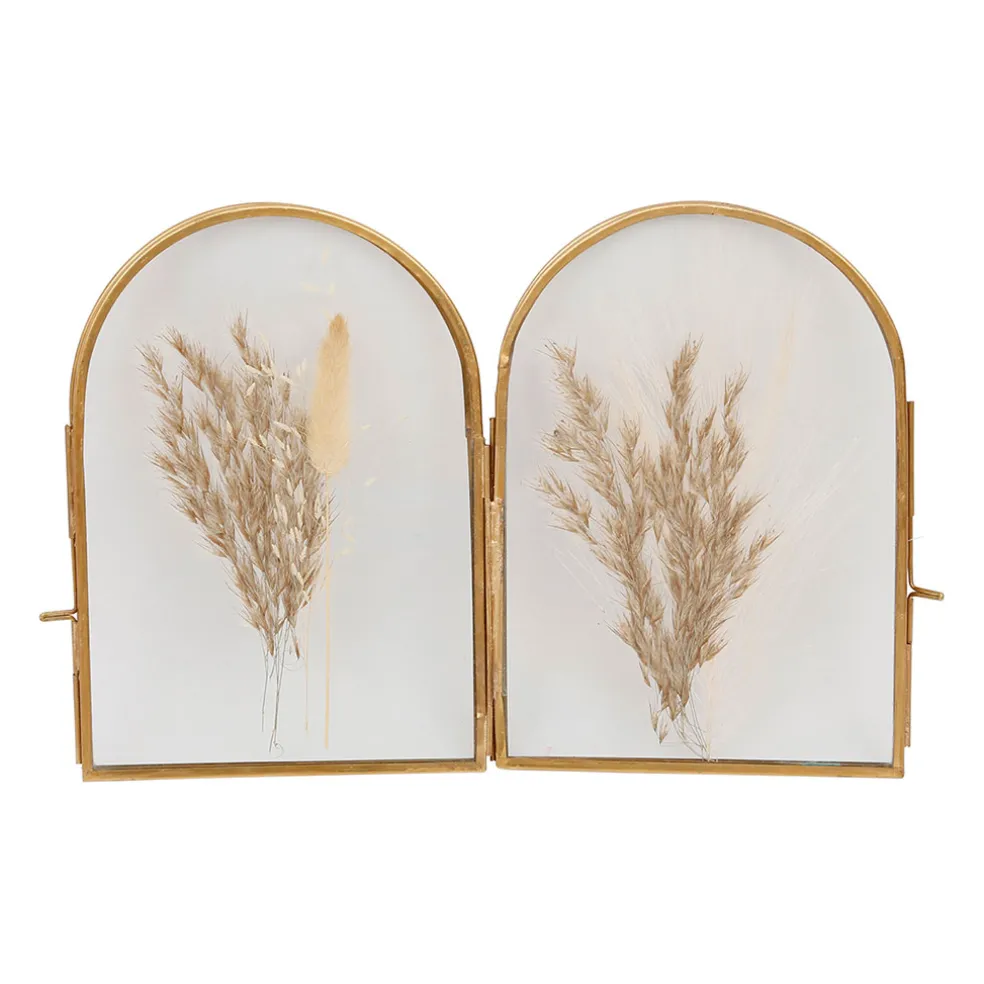 Cadre photo 2 vues en verre et laiton doré 10x10cm - Retro