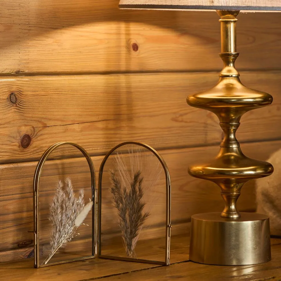 Cadre photo 2 vues en verre et laiton doré 10x10cm - Retro