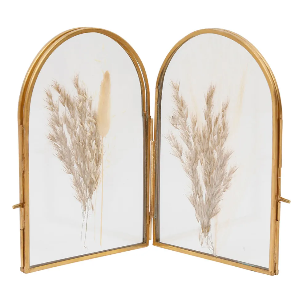 Cadre photo 2 vues en verre et laiton doré 10x10cm - Retro