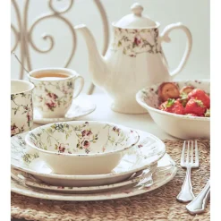 Cafetiere en Faïence blanc et multicolore - fleurs champs