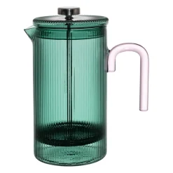 Cafetière à piston striée en verre borosilicate émeraude et rose 1L