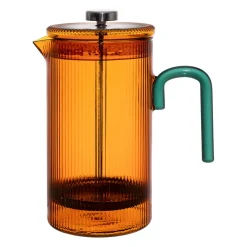 Cafetière à piston striée en verre borosilicate ambre et émeraude 1L