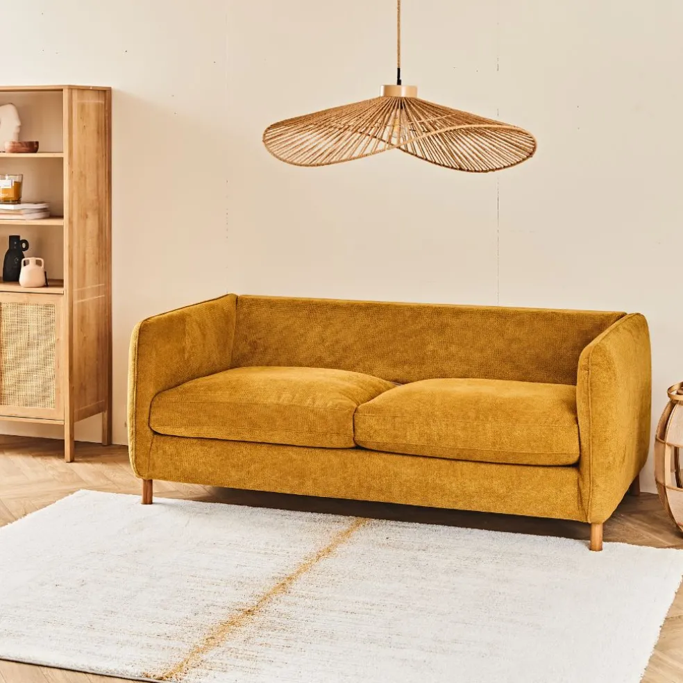 Canapé convertible 2 places Gustave - Tissu Texturé - Crown Moutarde