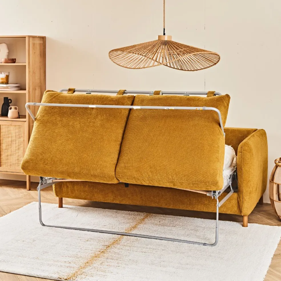Canapé convertible 2 places Gustave - Tissu Texturé - Crown Moutarde
