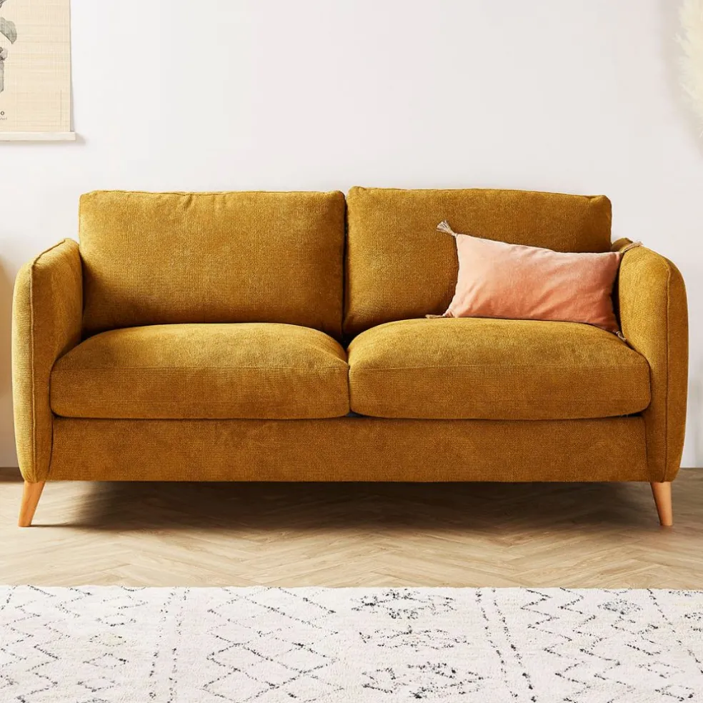 Canapé convertible 2 places Gustave - Tissu Texturé - Crown Moutarde