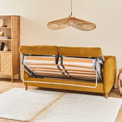 Canapé convertible 2 places Gustave - Tissu Texturé - Crown Moutarde