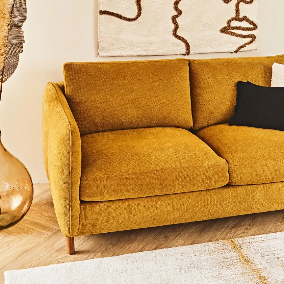 Canapé convertible 2 places Gustave - Tissu Texturé - Crown Moutarde
