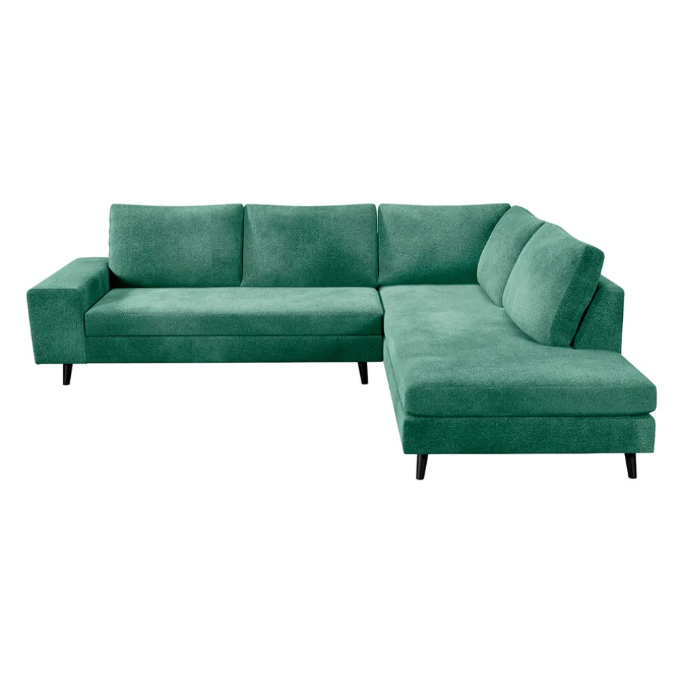 Canapé d'angle droit 5 places André - effet velours - Seven emerald