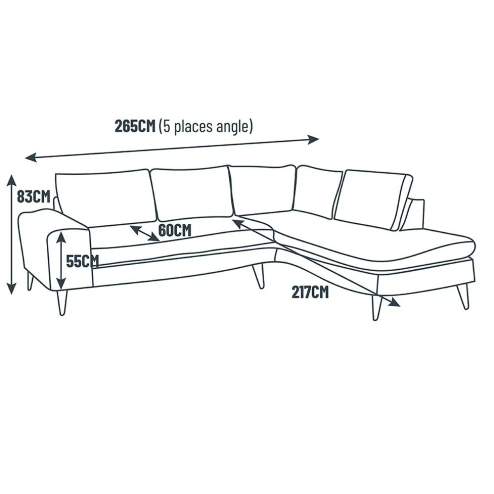 Canapé d'angle droit 5 places André - effet velours - Seven emerald