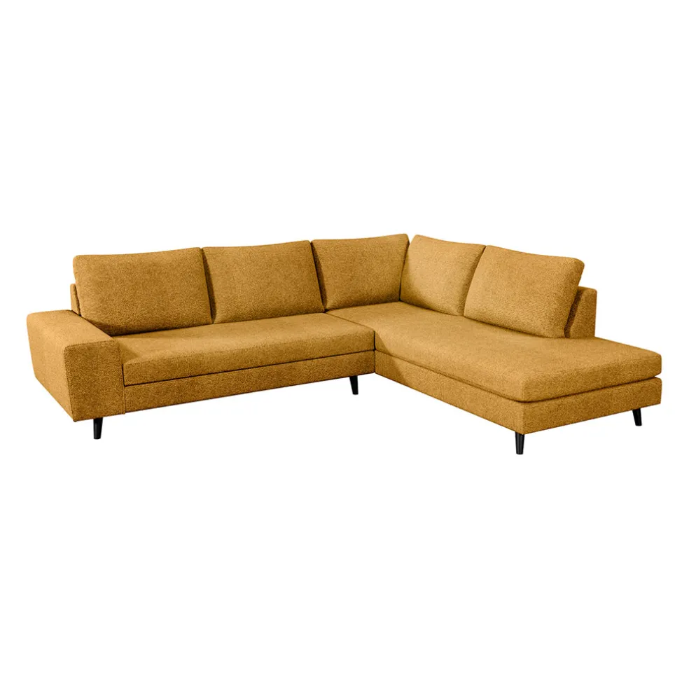 Canapé d'angle gauche 5 places André - tissu texturé - Crown moutarde