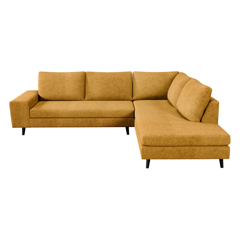 Canapé d'angle gauche 5 places André - tissu texturé - Crown moutarde