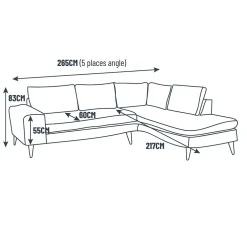 Canapé d'angle gauche 5 places André - velours vintage - Adore gold