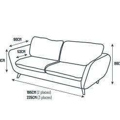 Canapé fixe 3 places AXEL - Velours Texturé - Dany Ocre