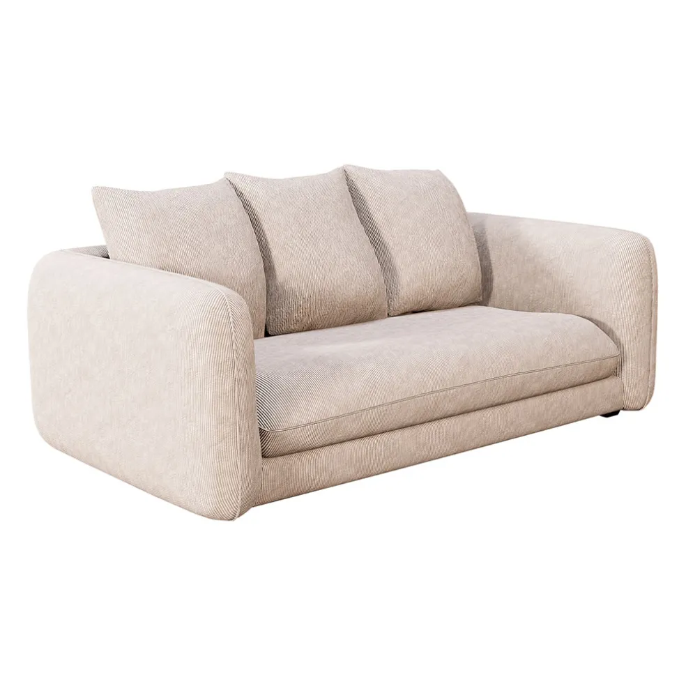 Canapé fixe 3 places Basile - Effet Velours Côtelé - Fjord Écru