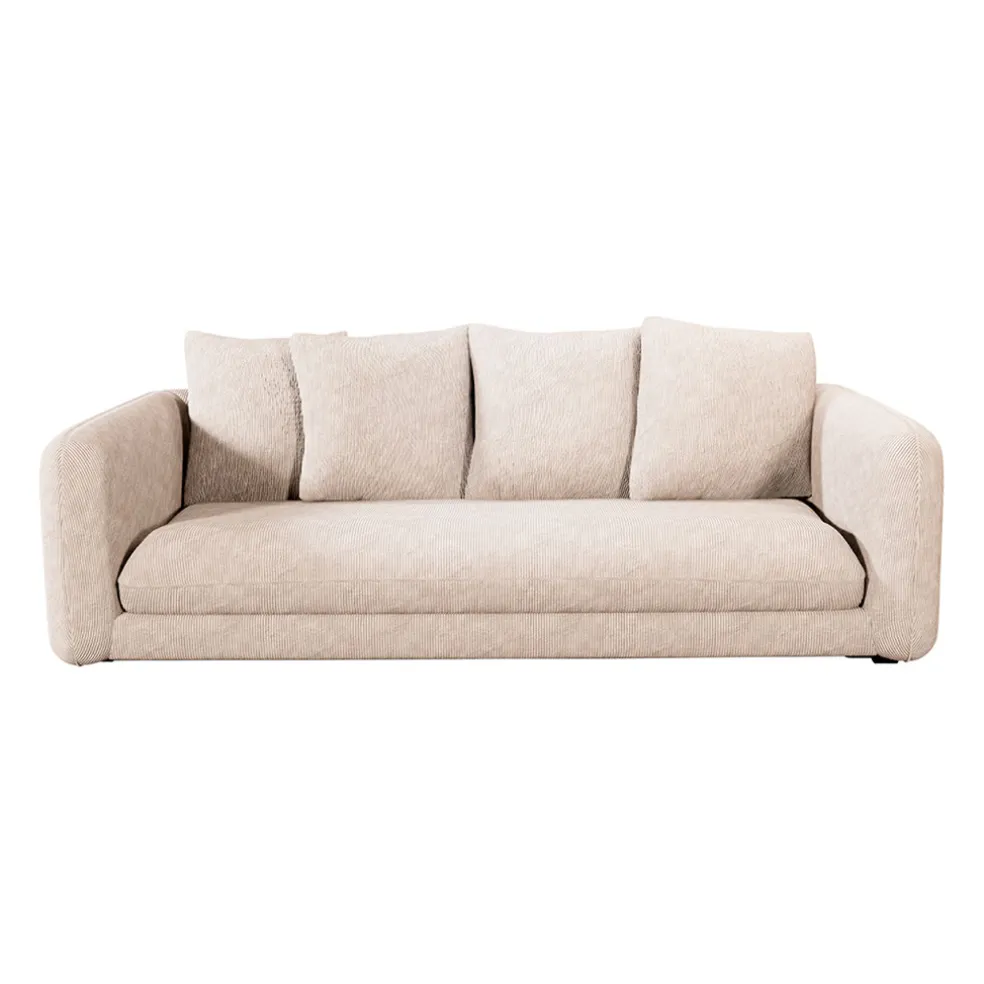 Canapé fixe 3 places Basile - Effet Velours Côtelé - Fjord Écru