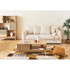 Canapé fixe 3 places Basile - Effet Velours Côtelé - Fjord Écru