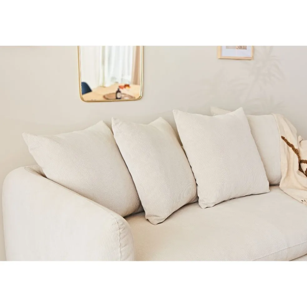 Canapé fixe 3 places Basile - Effet Velours Côtelé - Fjord Écru