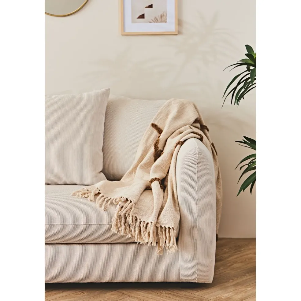 Canapé fixe 3 places Basile - Effet Velours Côtelé - Fjord Écru