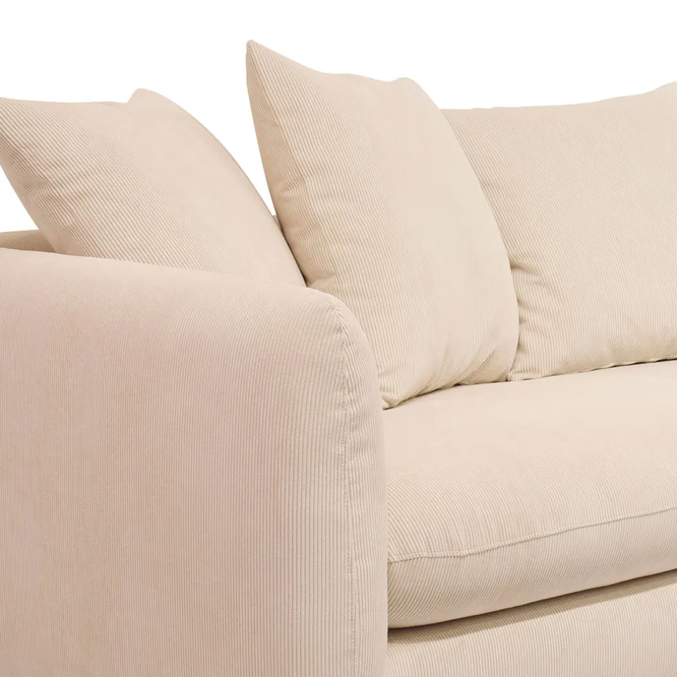 Canapé fixe 3 places Basile - Effet Velours Côtelé - Fjord Écru