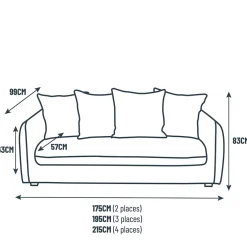 Canapé fixe 3 places Basile - Effet Velours Côtelé - Fjord Écru