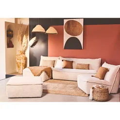 Canapé modulable 4 places avec pouf ivoire - Aubin
