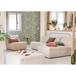 Canapé modulable 4 places avec pouf ivoire - Aubin
