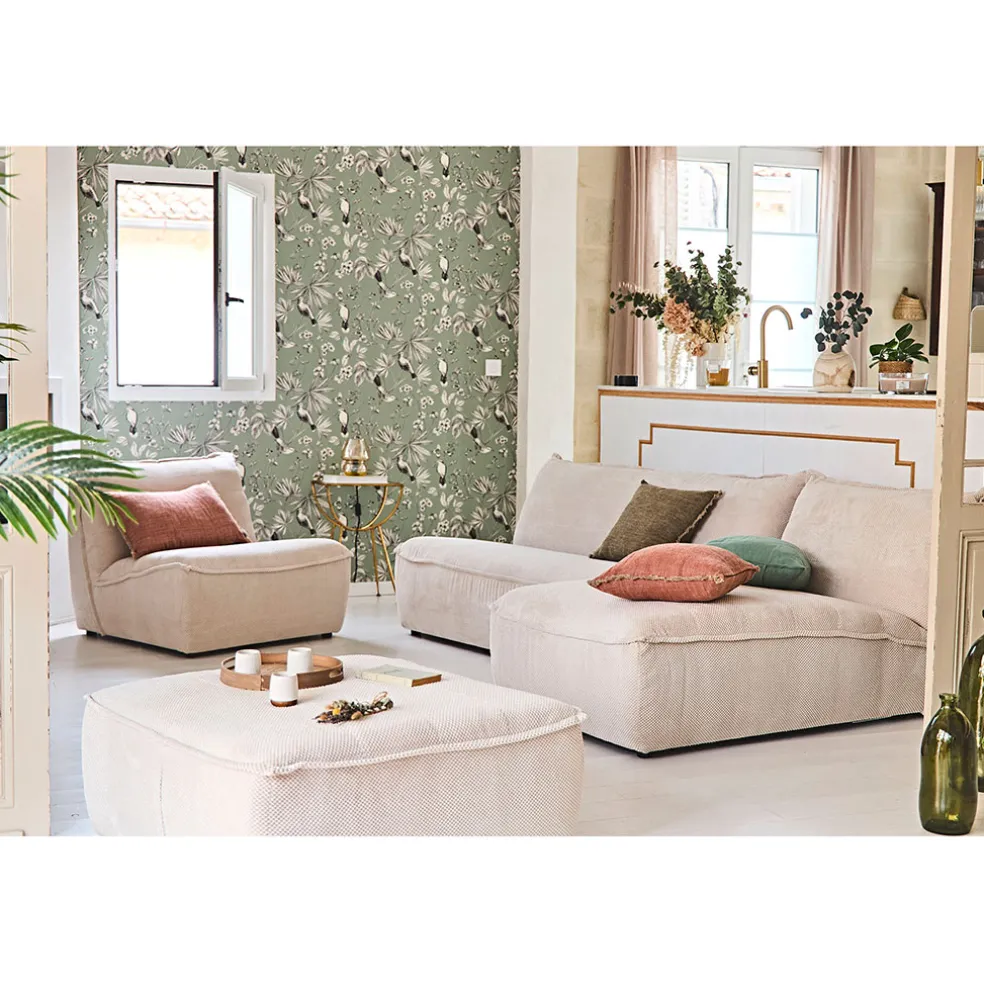 Canapé modulable 4 places avec pouf ivoire - Aubin