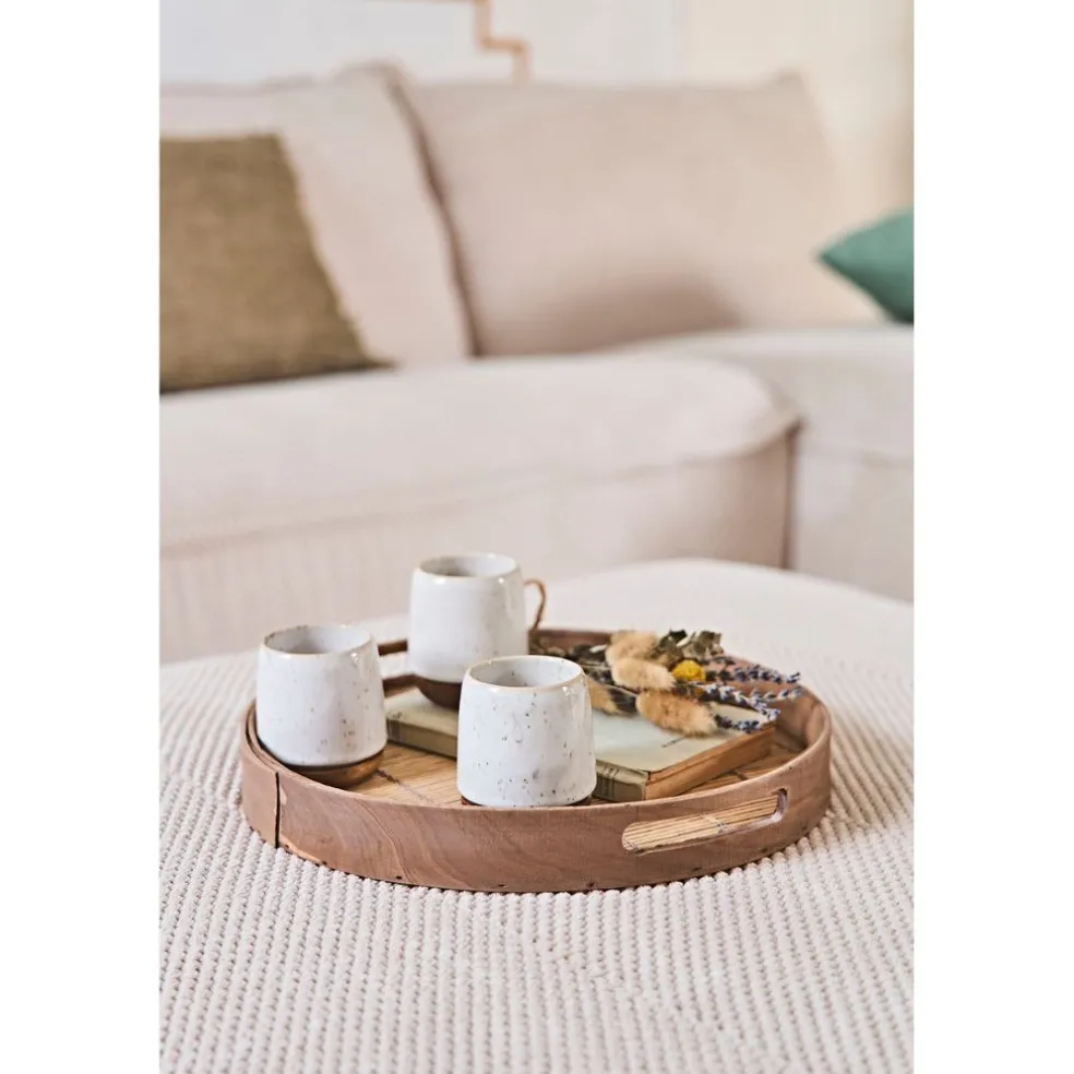 Canapé modulable 4 places avec pouf ivoire - Aubin