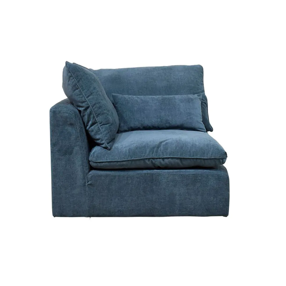 Canapé modulable 4 places bleu grisé avec pouf - Auguste