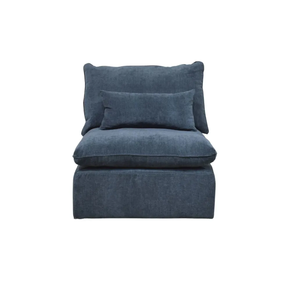 Canapé modulable 4 places bleu grisé avec pouf - Auguste