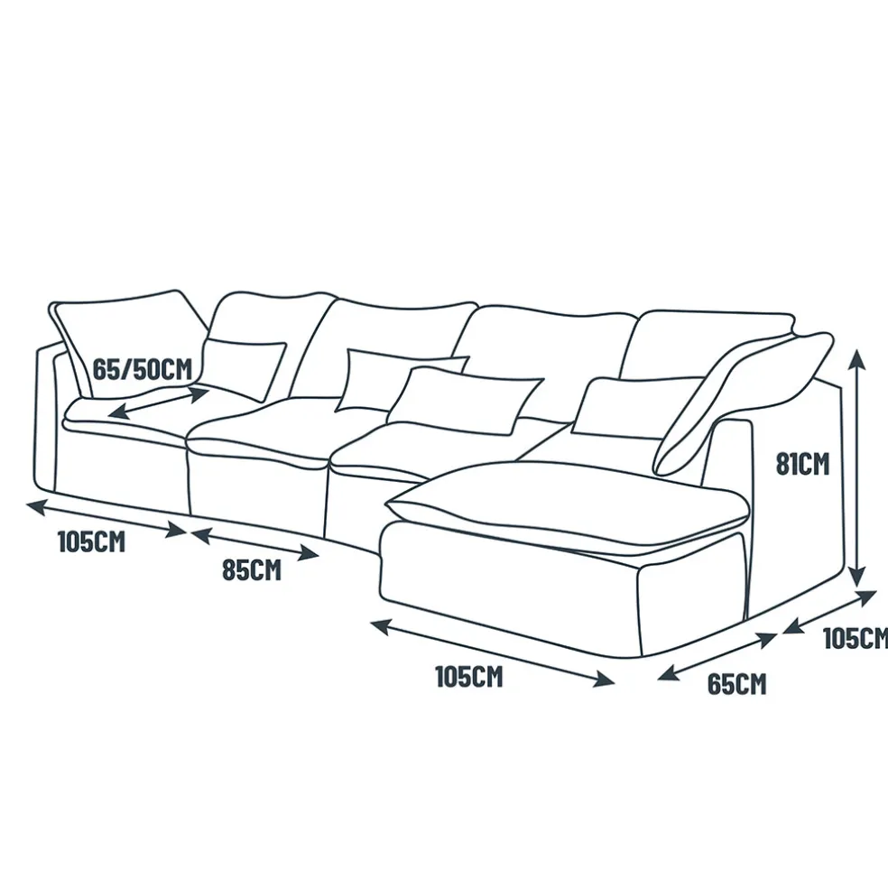 Canapé modulable 4 places bleu grisé avec pouf - Auguste