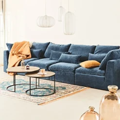 Canapé modulable 4 places bleu grisé avec pouf - Auguste