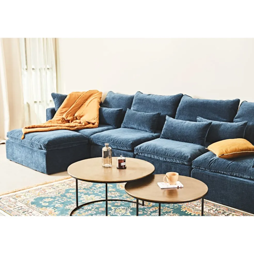 Canapé modulable 4 places bleu grisé avec pouf - Auguste