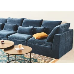 Canapé modulable 4 places bleu grisé avec pouf - Auguste