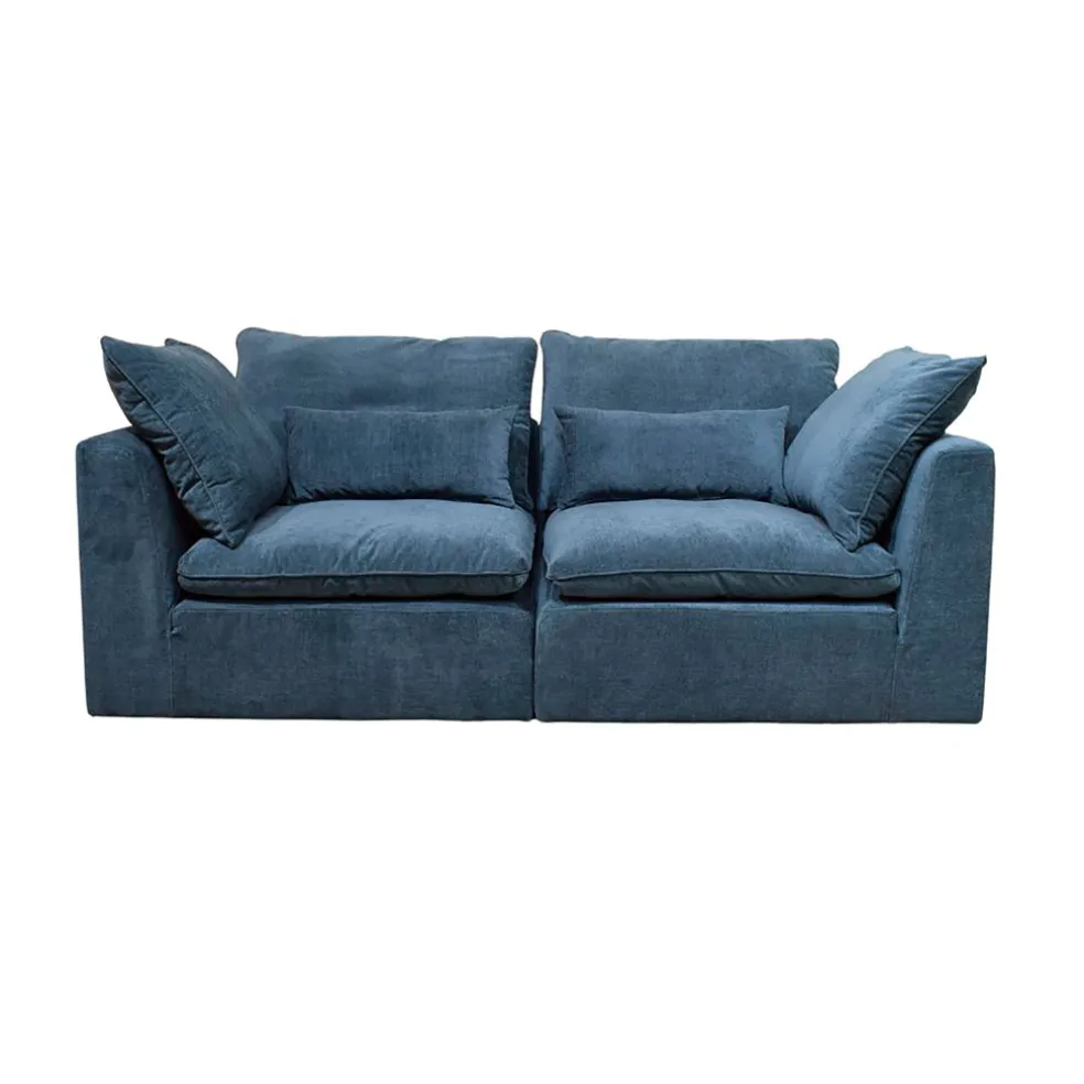 Canapé modulable 4 places bleu grisé avec pouf - Auguste