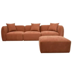 Canapé modulable 3 places terracotta avec pouf - Andrea