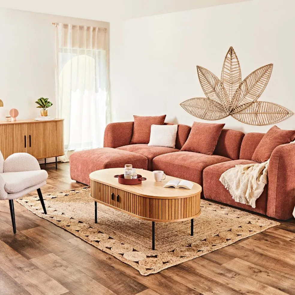 Canapé modulable 3 places terracotta avec pouf - Andrea