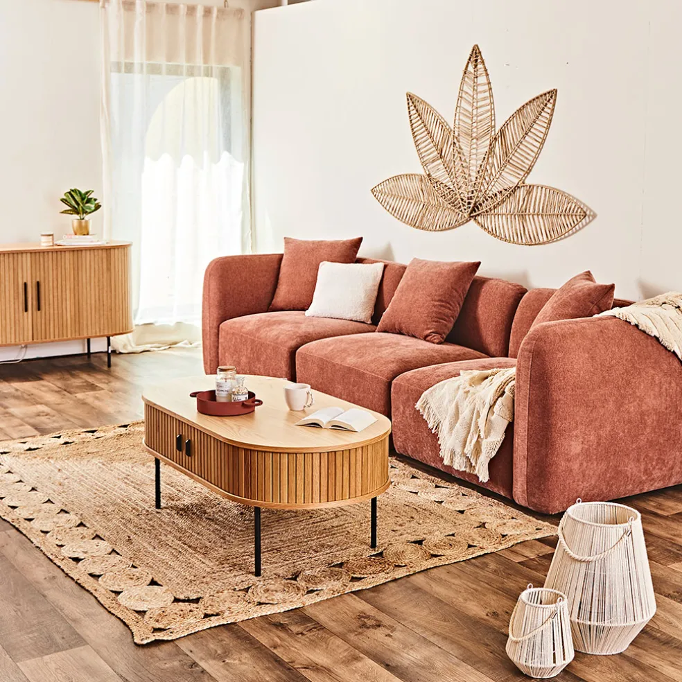 Canapé modulable 3 places terracotta avec pouf - Andrea