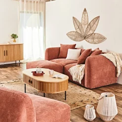 Canapé modulable 3 places terracotta avec pouf - Andrea