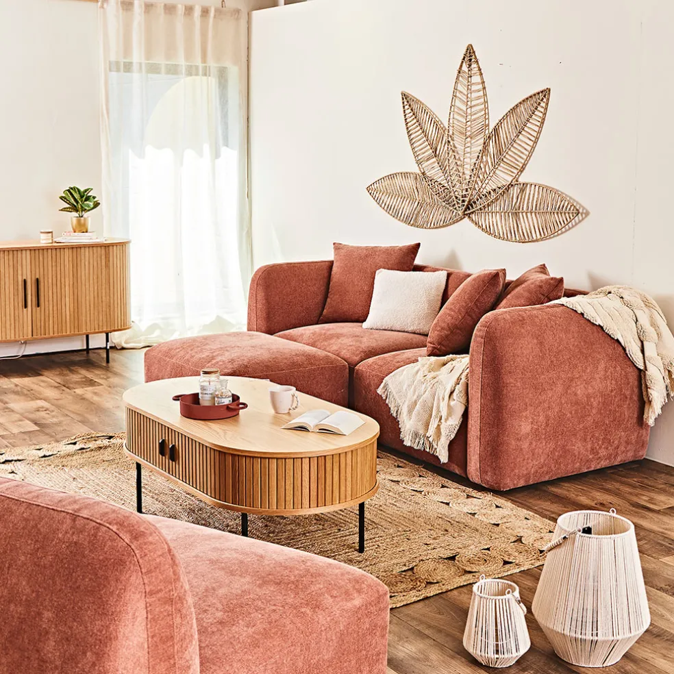 Canapé modulable 3 places terracotta avec pouf - Andrea