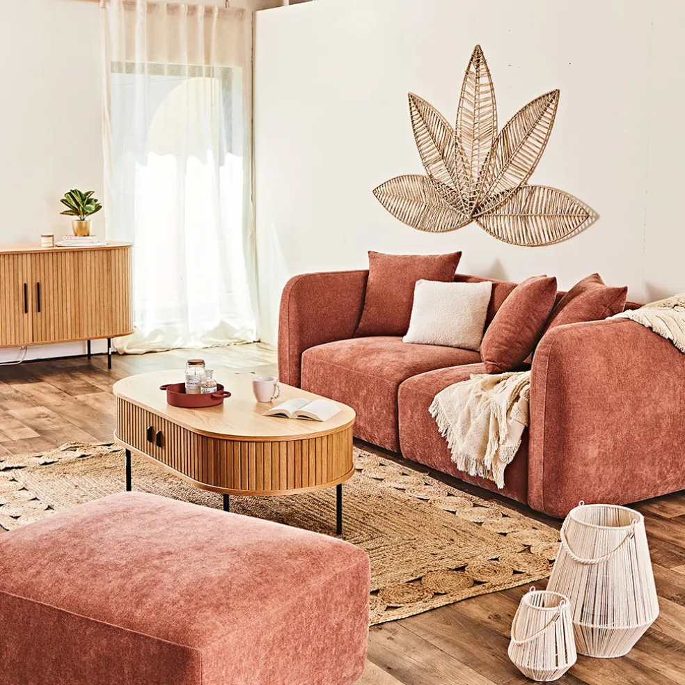 Canapé modulable 3 places terracotta avec pouf - Andrea