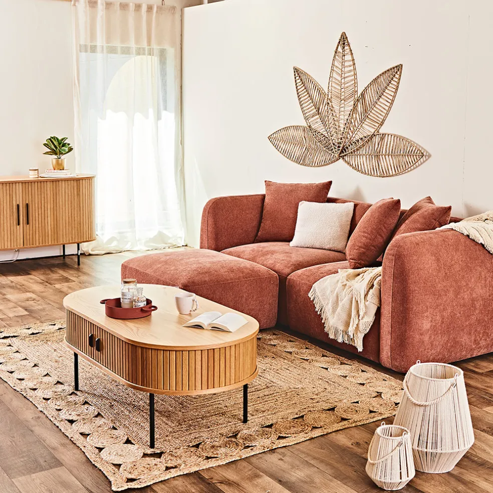 Canapé modulable 3 places terracotta avec pouf - Andrea