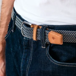 Ceinture tressée bleu marine et écru taille unique
