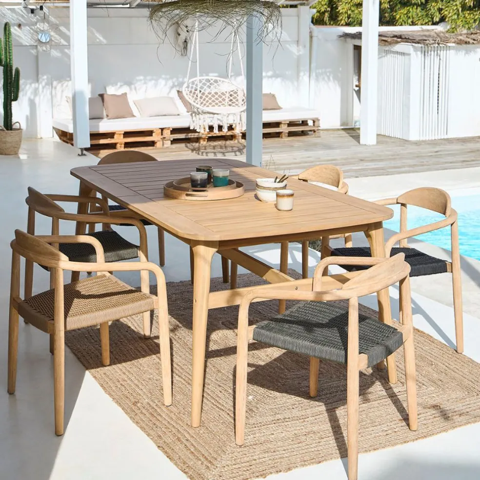 Chaise avec accoudoirs en bois d'eucalyptus sable - Anam