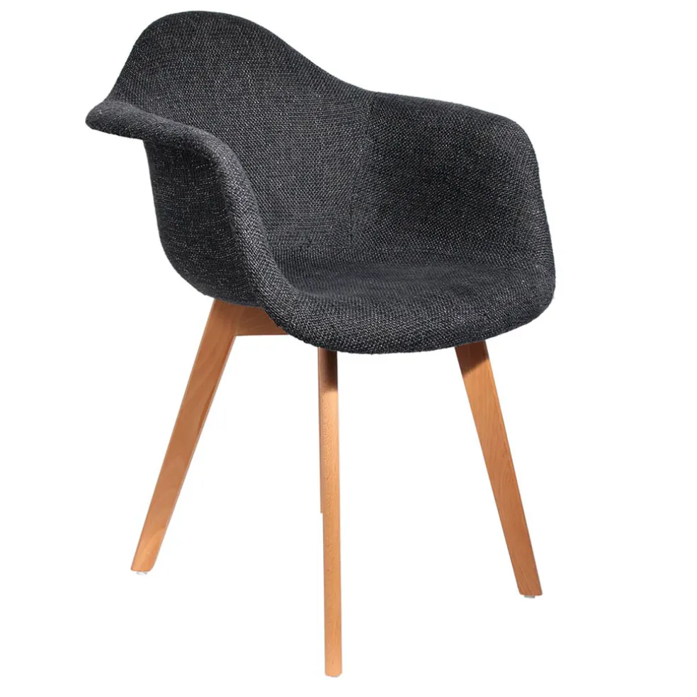Chaise avec accoudoirs en tissu grosse maille noir - Scarlett