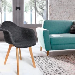 Chaise avec accoudoirs en tissu grosse maille noir - Scarlett