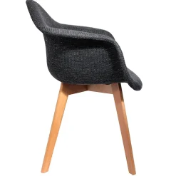 Chaise avec accoudoirs en tissu grosse maille noir - Scarlett