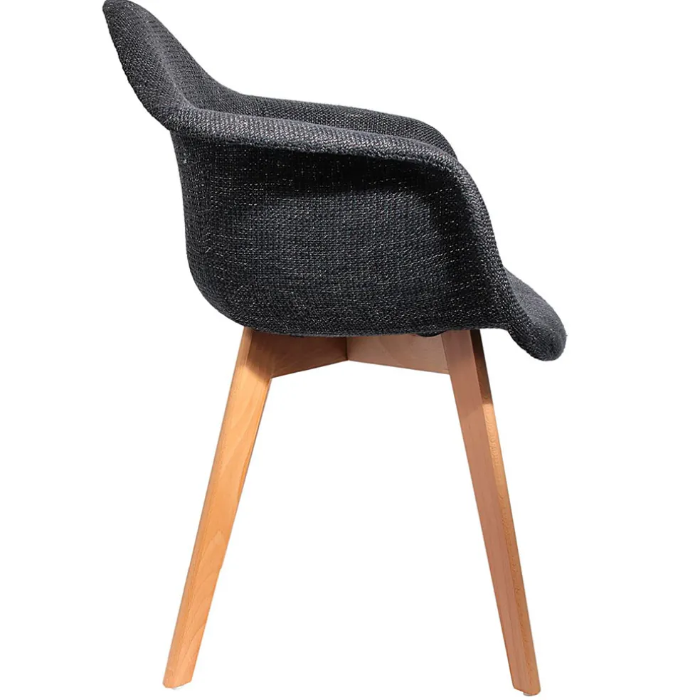 Chaise avec accoudoirs en tissu grosse maille noir - Scarlett