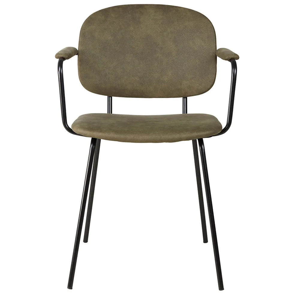 Chaise avec accoudoirs en tissu effet daim kaki - Aston