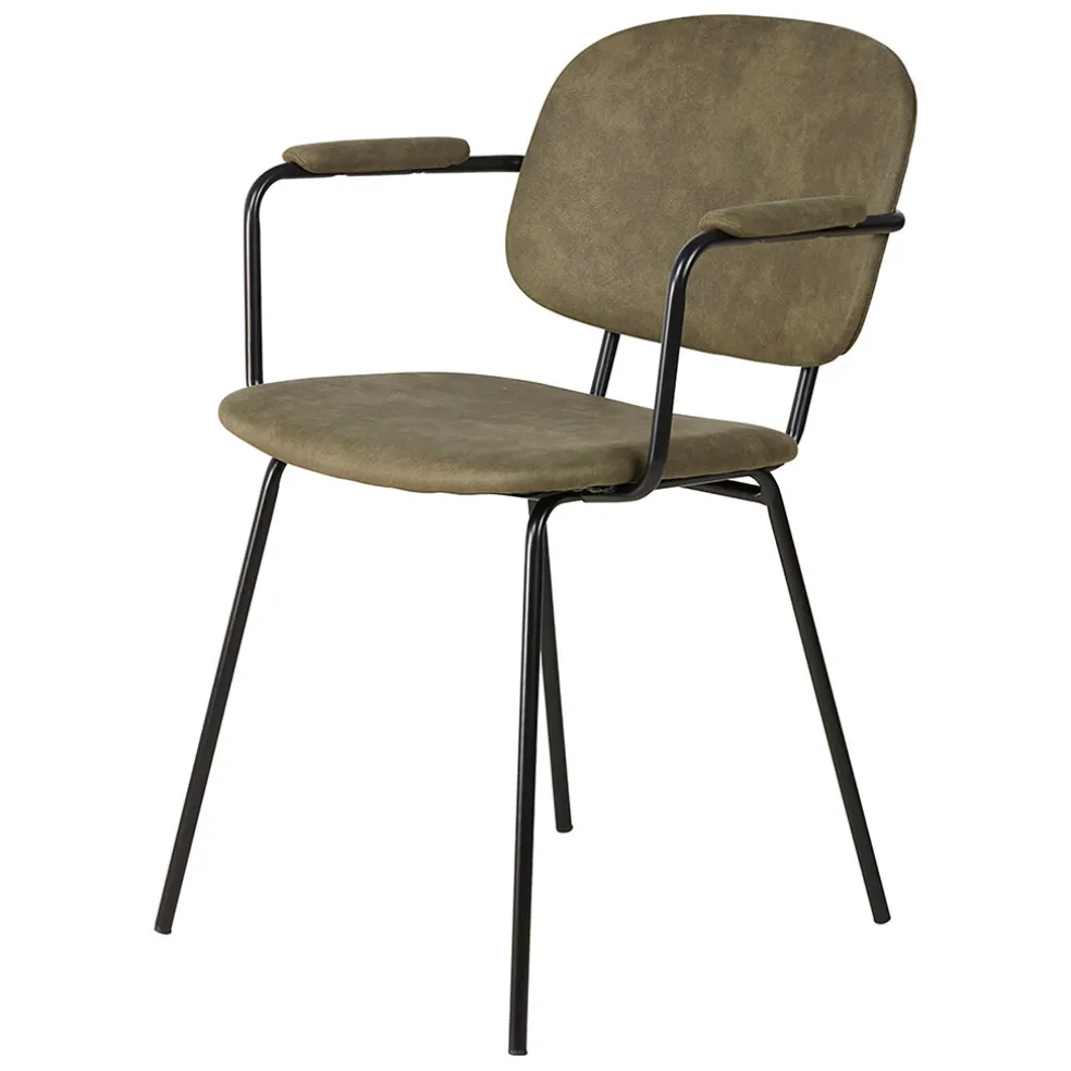 Chaise avec accoudoirs en tissu effet daim kaki - Aston